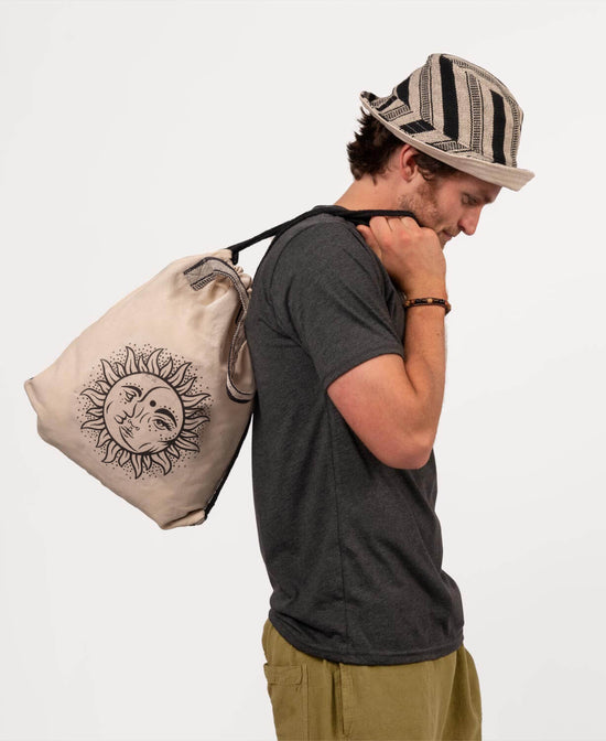Sun and Moon Cinch String Backpack - Natural - Sun String Cinch Bag | Boho Backpacks | Soul Flower