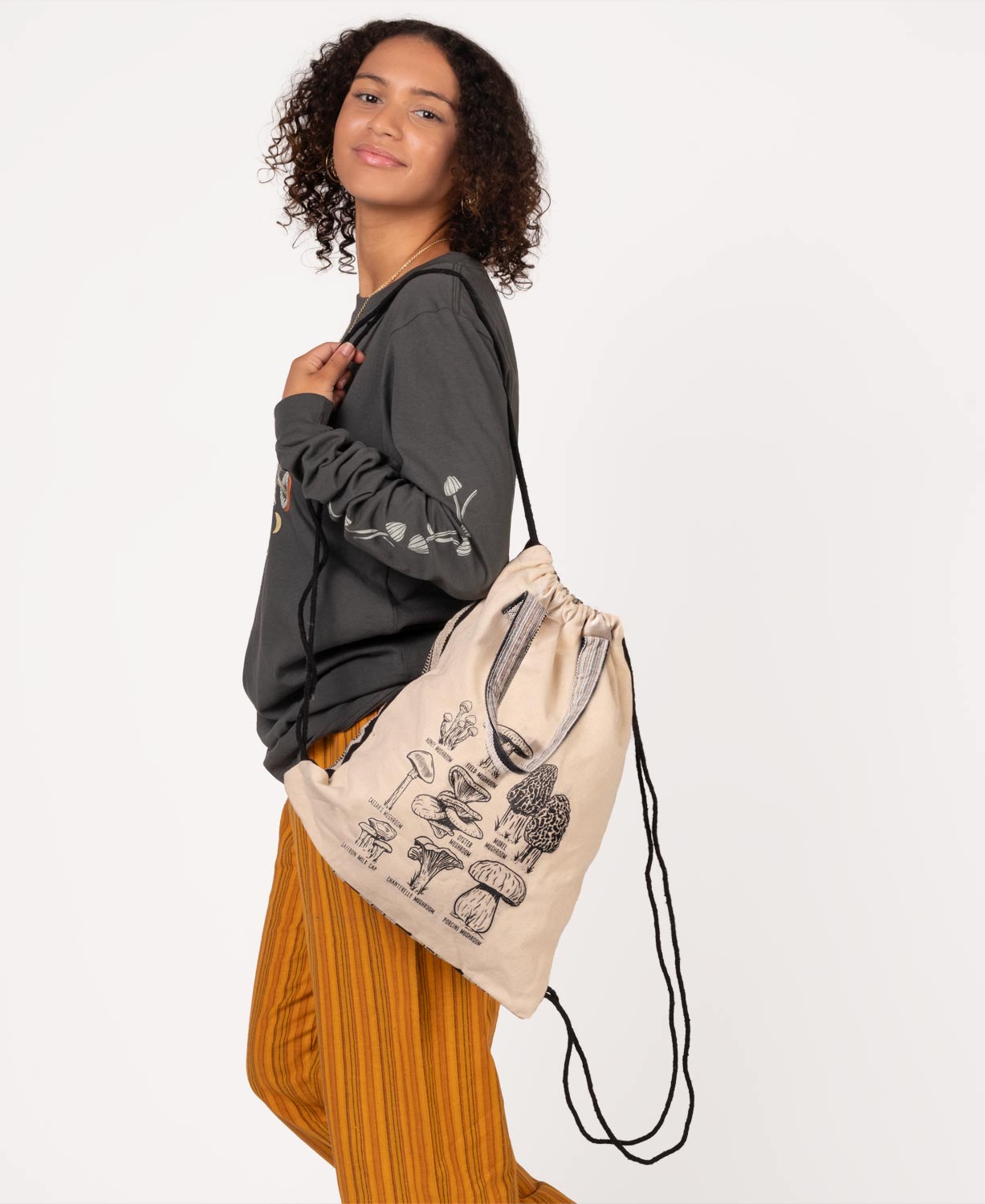 Closeout! Mushroom Botanical Cinch String Backpack - Natural