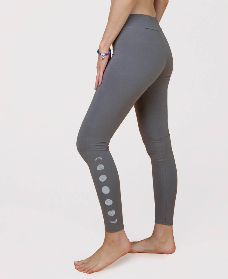 Lunar Phases Organic Cotton Leggings - Charcoal - Moon Leggings | Charcoal Yoga Pants | Soul Flower Women