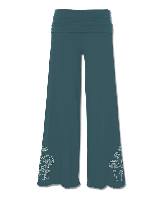 Mushrooms Flowy Pants in Teal - Mushroom Pants | Bohemian Pants | Soul Flower