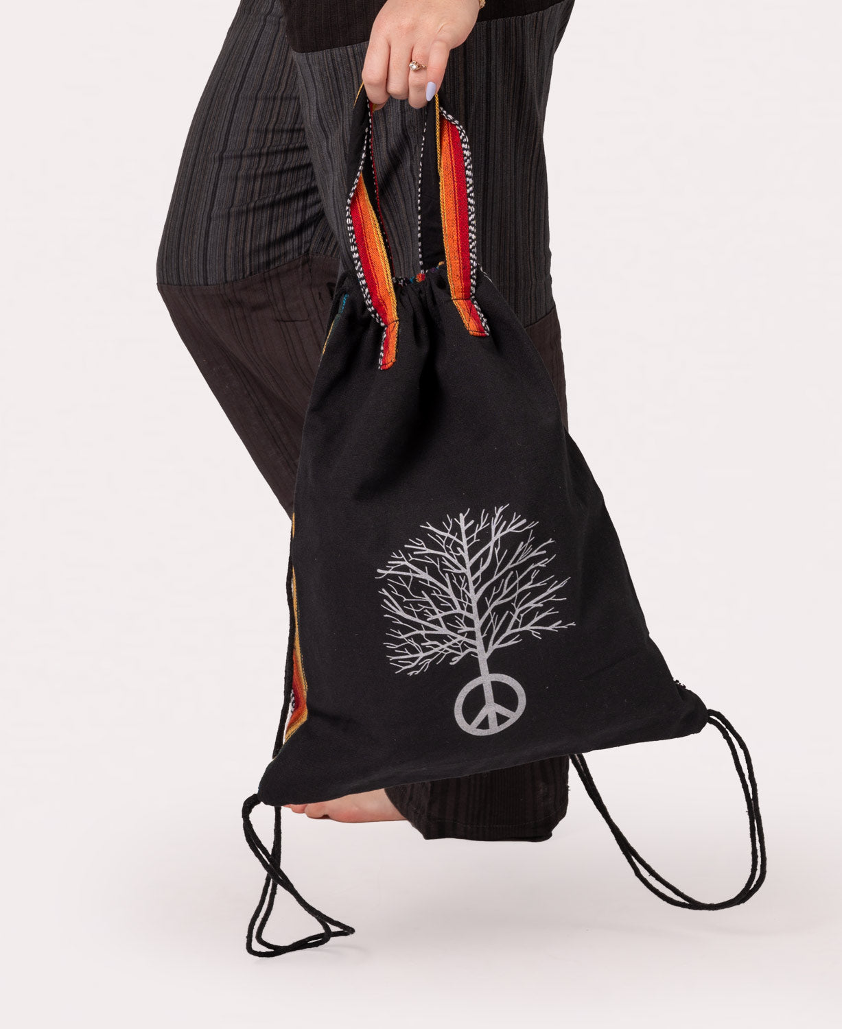 Final Sale! Peace Tree Cinch String Backpack - Black