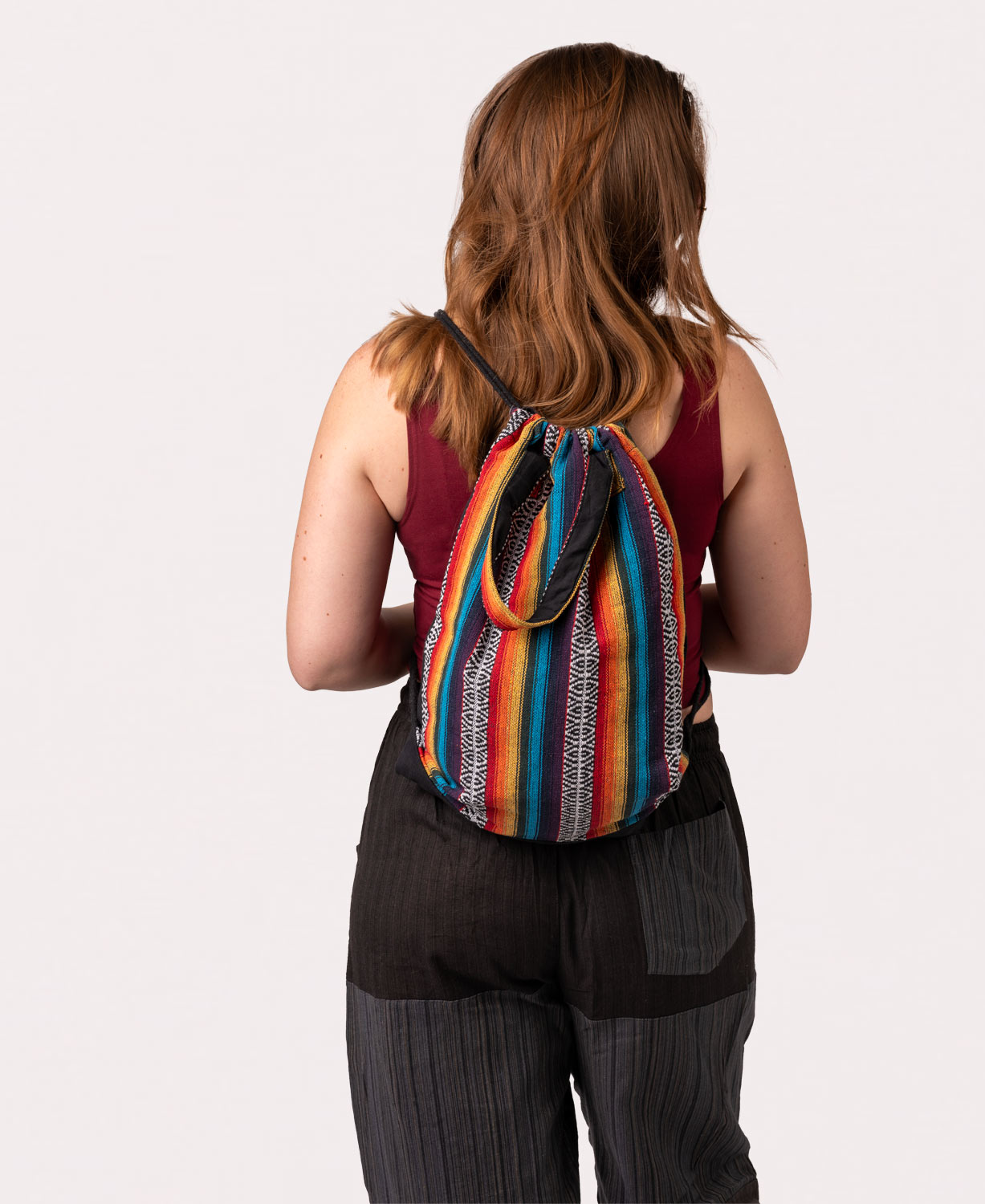 Final Sale! Peace Tree Cinch String Backpack - Black