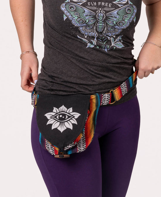 Closeout! Lotus Gaze Hip Bag - Black - Evil Eye Hip Bag | Hippie Gifts | Soul Flower
