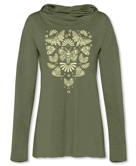 Mega Moth Cowl Yoga Hoody - Lightweight Printed Hoody | Moth Shirt | Soul Flower