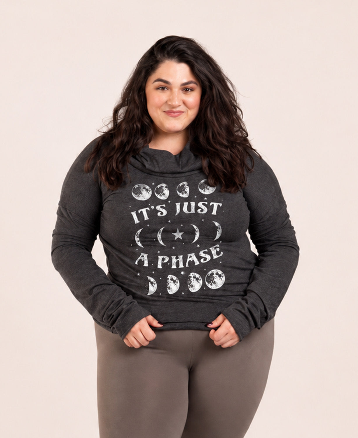 It's Just A Phase Cowl Yoga Hoody - Moon Hoody | Lightweight Hoodies | Soul Flower plus size model