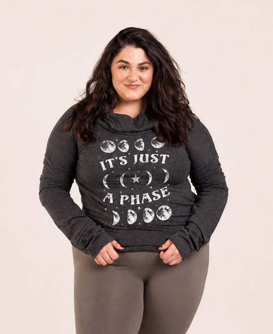 It's Just A Phase Cowl Yoga Hoody - Moon Hoody | Lightweight Hoodies | Soul Flower plus size model