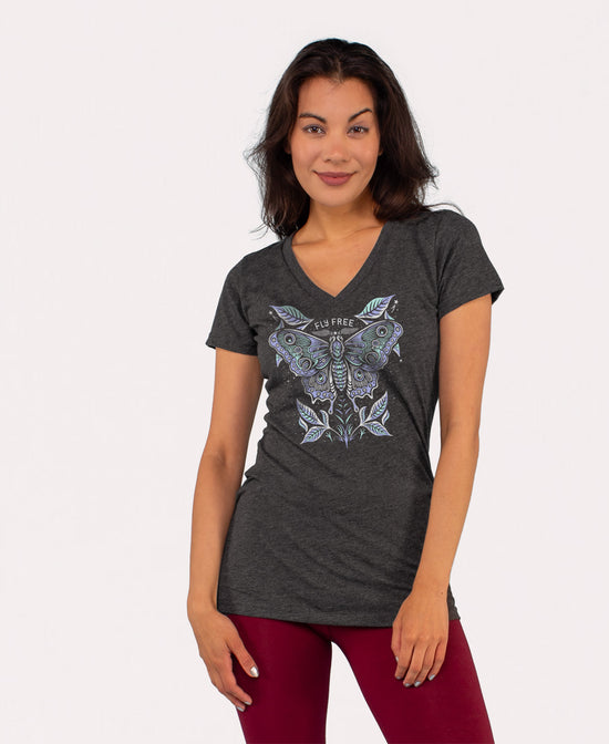 Fly Free Moth Eco V-Neck T-Shirt - Moth Tee | Hippie Tees | Soul Flower Women