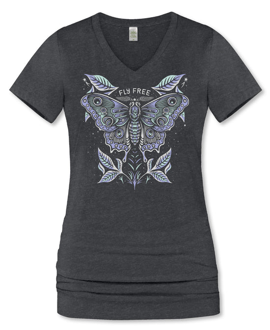 Fly Free Moth Eco V-Neck T-Shirt - Moth Tee | Hippie Tees | Soul Flower