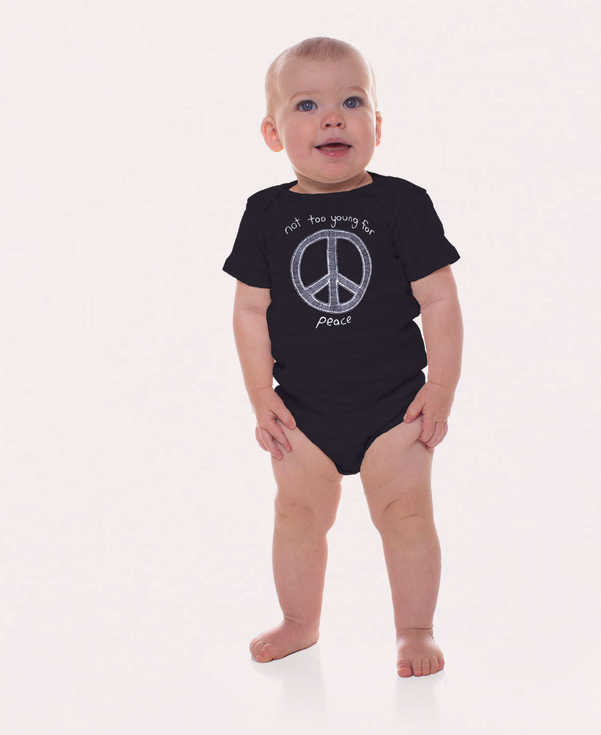 Closeout! Not Too Young For Peace Baby Bodysuit