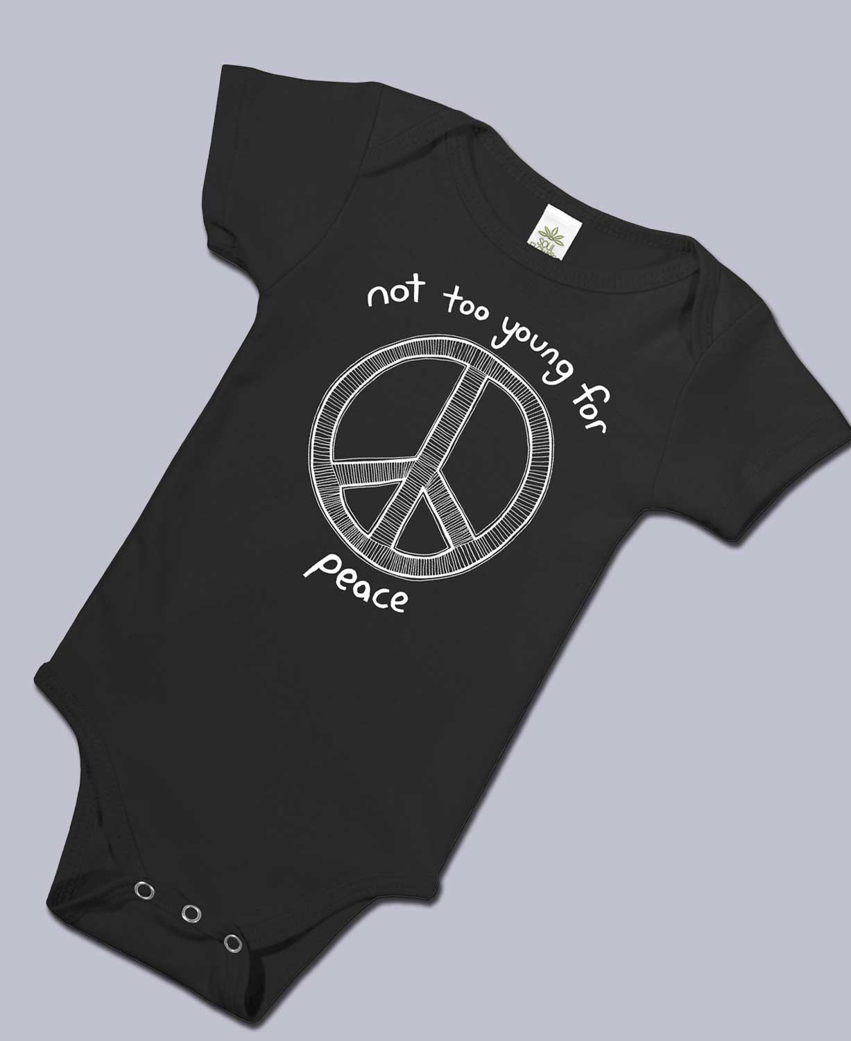 Closeout! Not Too Young For Peace Baby Bodysuit