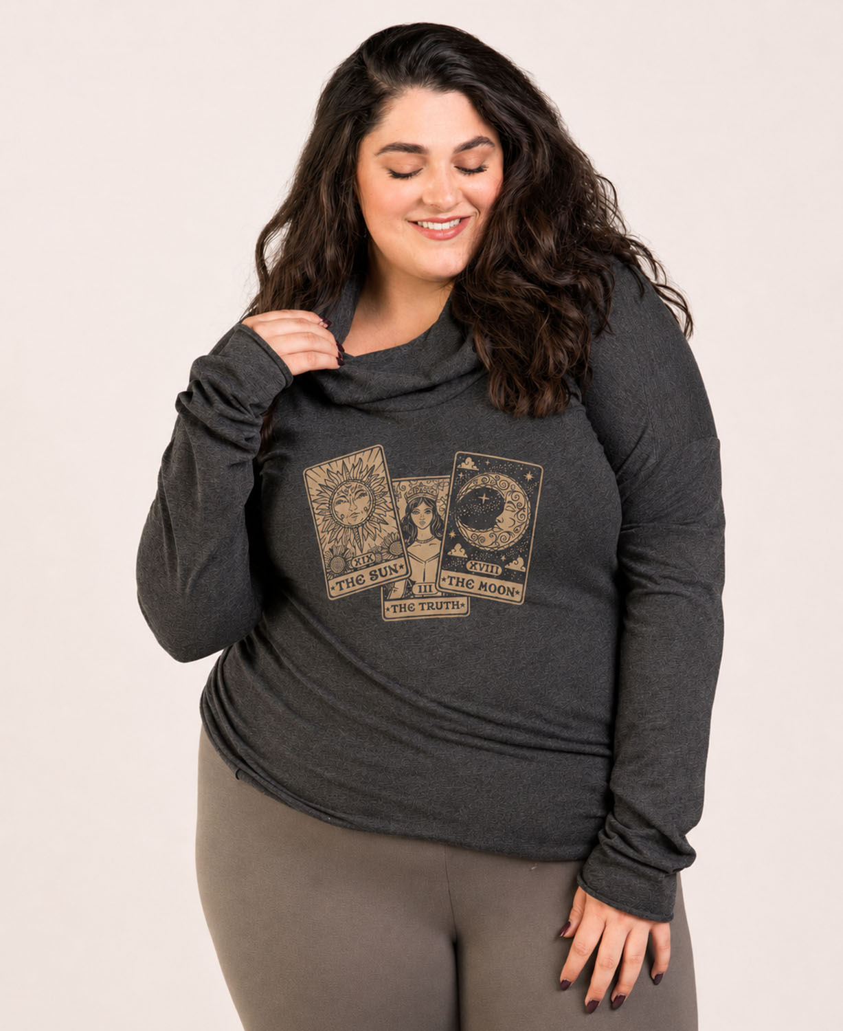 Tarot Cowl Yoga Hoody - Tarot Hoody | Sun and Moon Tees | Soul Flower on plus size model