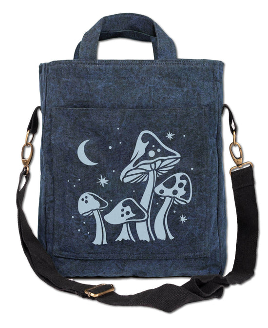 Celestial Mushroom Forager Bag on Navy - Shroom Forager Bag | Boho Bags | Soul Flower