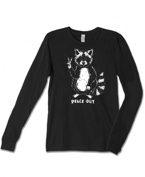 NEW! Peace Out Raccoon on Long Sleeve T-Shirt in Black