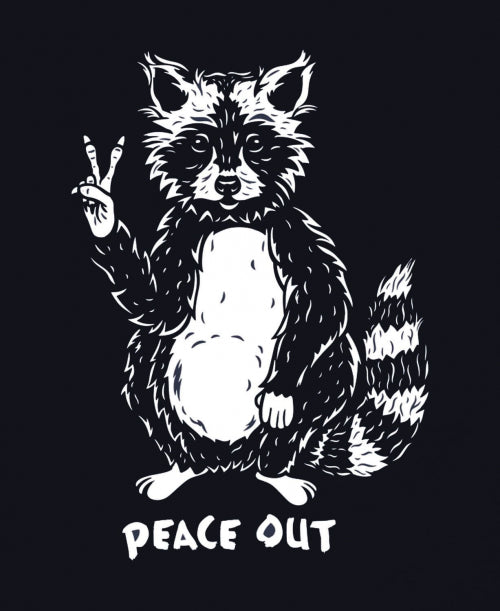 NEW! Peace Out Raccoon on Long Sleeve T-Shirt in Black