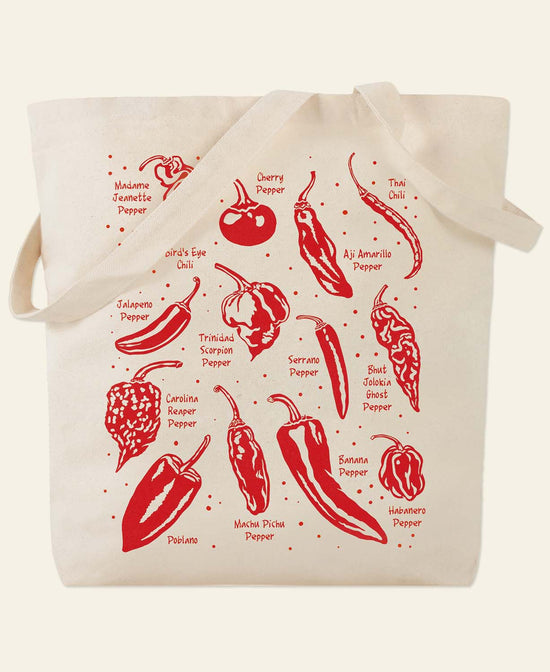 Chile Tote Bag - Chili Pepper Botanical Tote Bag | Boho Canvas Market Tote