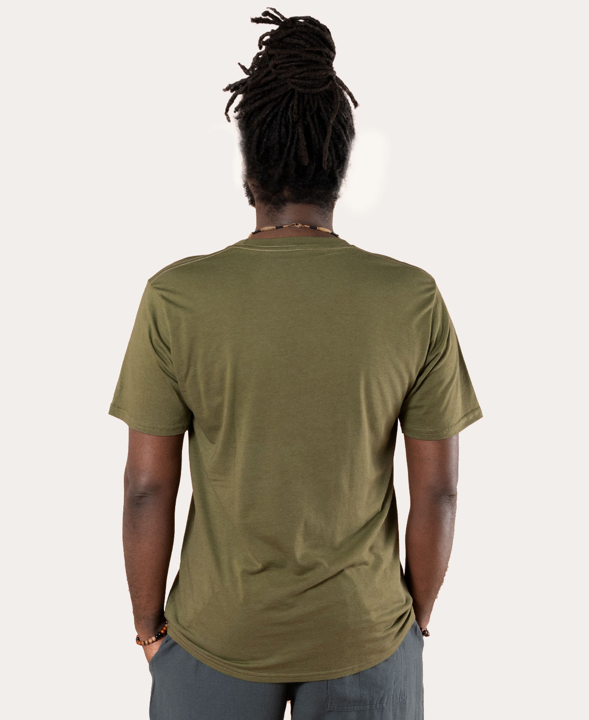 Om T-Shirt | Music & Yoga Graphic Tee | Soul Flower Olive Men Back Image