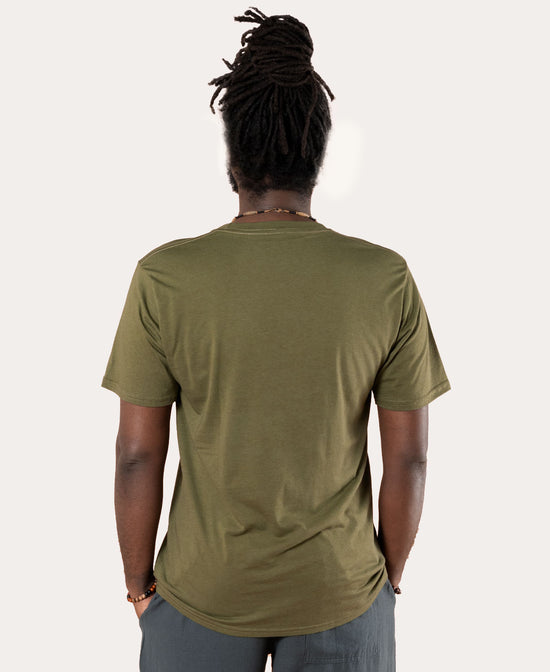 Om T-Shirt | Music & Yoga Graphic Tee | Soul Flower Olive Men Back Image