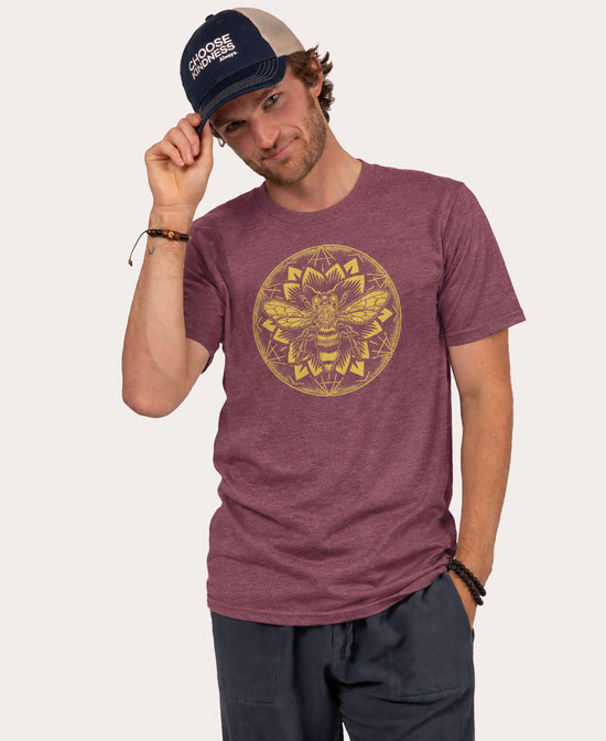 Bee Mandala heather maroon short-sleeve crewneck t-shirt on Mens