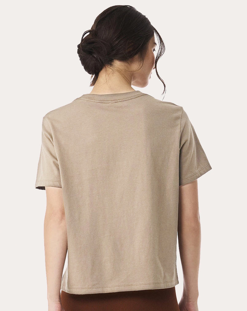 Bee Yourself Boxy Tee Womens Khaki Tee with Bee Artwork Back Side