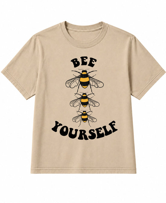Bee Yourself Boxy Tee Womens Khaki Tee with Bee Artwork