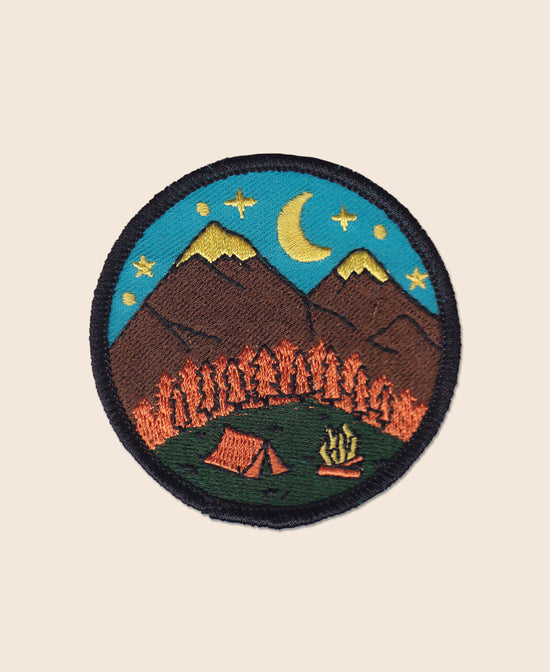 Mountain Camper Scene Iron-On Patch - Camping Patch | Mountain Patch | Hippie Patches