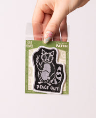 Peace Out Raccoon Iron-On Patch