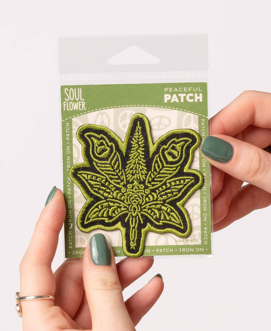 Sacred Cannabis Iron-On Patch - Sacred Cannabis Patch | Hemp Leaf Patch | Soul Flower