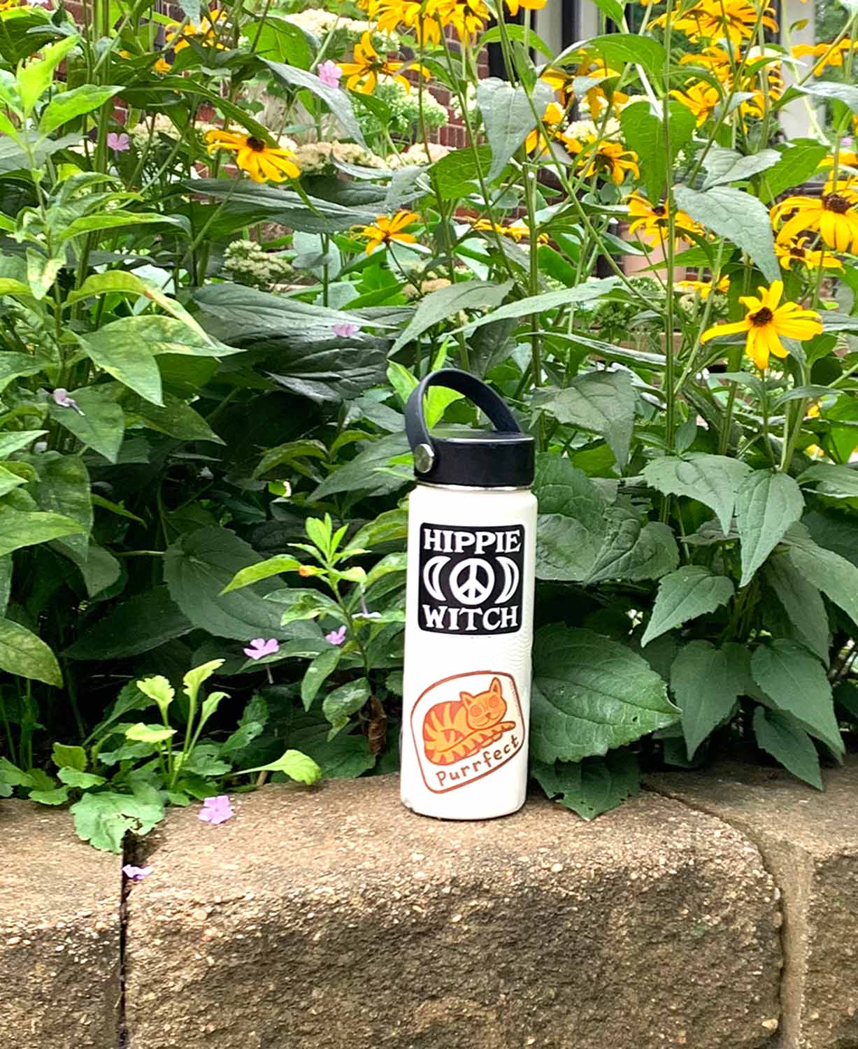 White bottle with Soul Flower Stickers