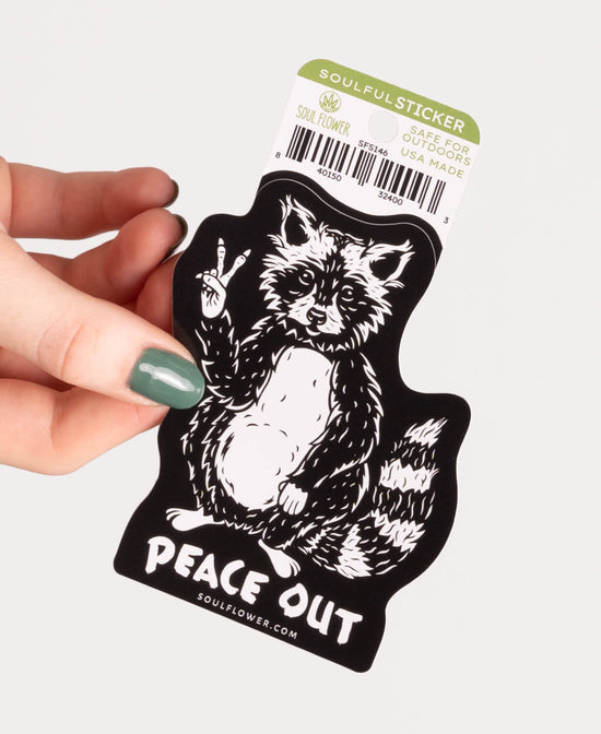 Peace Out Raccoon Sticker - Peace Out Sticker | Raccoon Sticker | Soul Flower