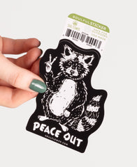 Peace Out Raccoon Sticker