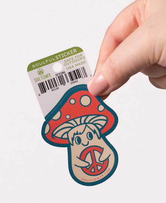 Peace Shroom Sticker - Cartoon Mushroom Sticker | Cute Hippie Stickers | Soul Flower