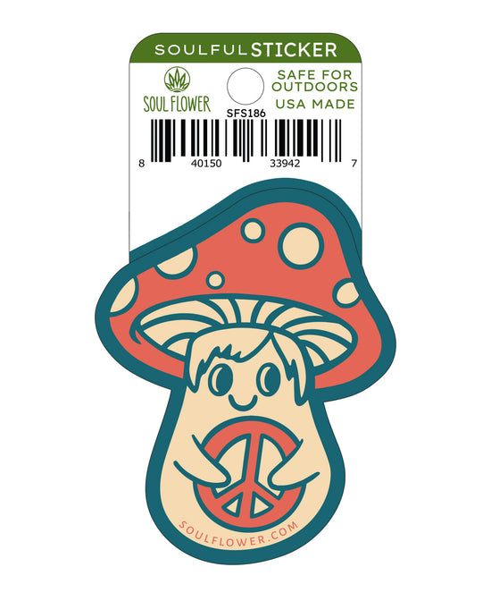 Peace Shroom Sticker - Cartoon Mushroom Sticker | Cute Hippie Stickers | Soul Flower