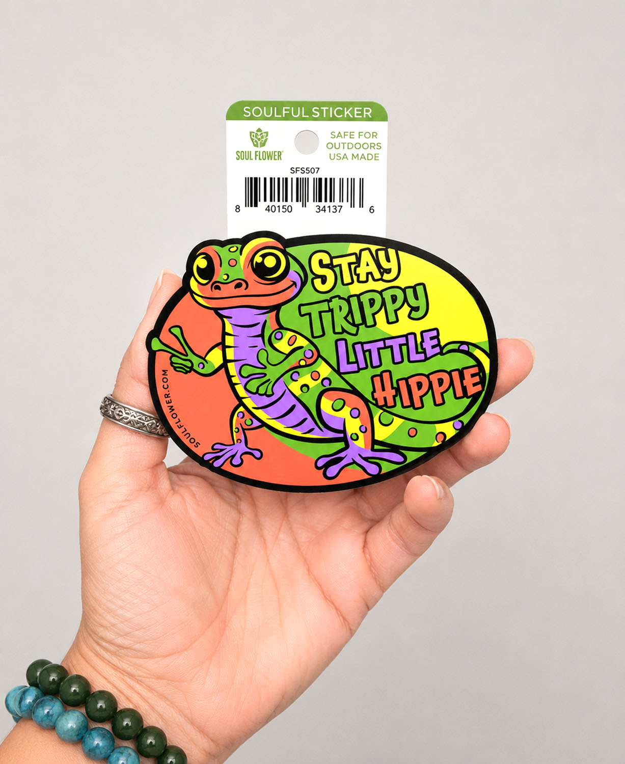 Stay Trippy Gecko Sticker - Stay Trippy Little Hippie Sticker | Colorful Lizard Sticker
