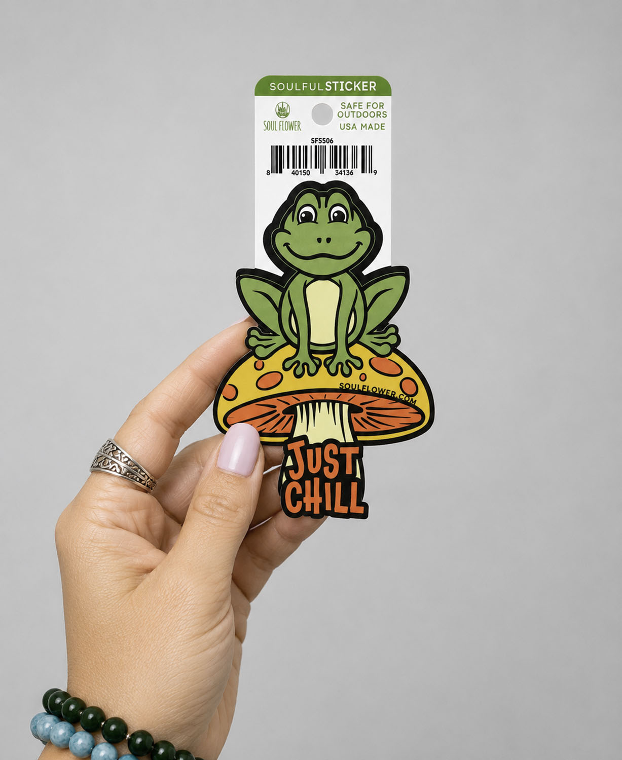 Just Chill Frog Sticker - Frog and Mushroom Sticker | Soul Flower