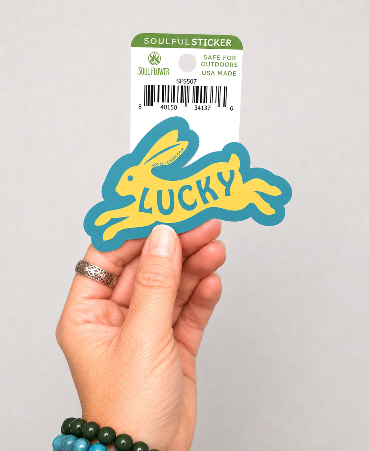 Lucky Rabbit Sticker in a  hand - Lucky Sticker | Animal Stickers | Soul Flower