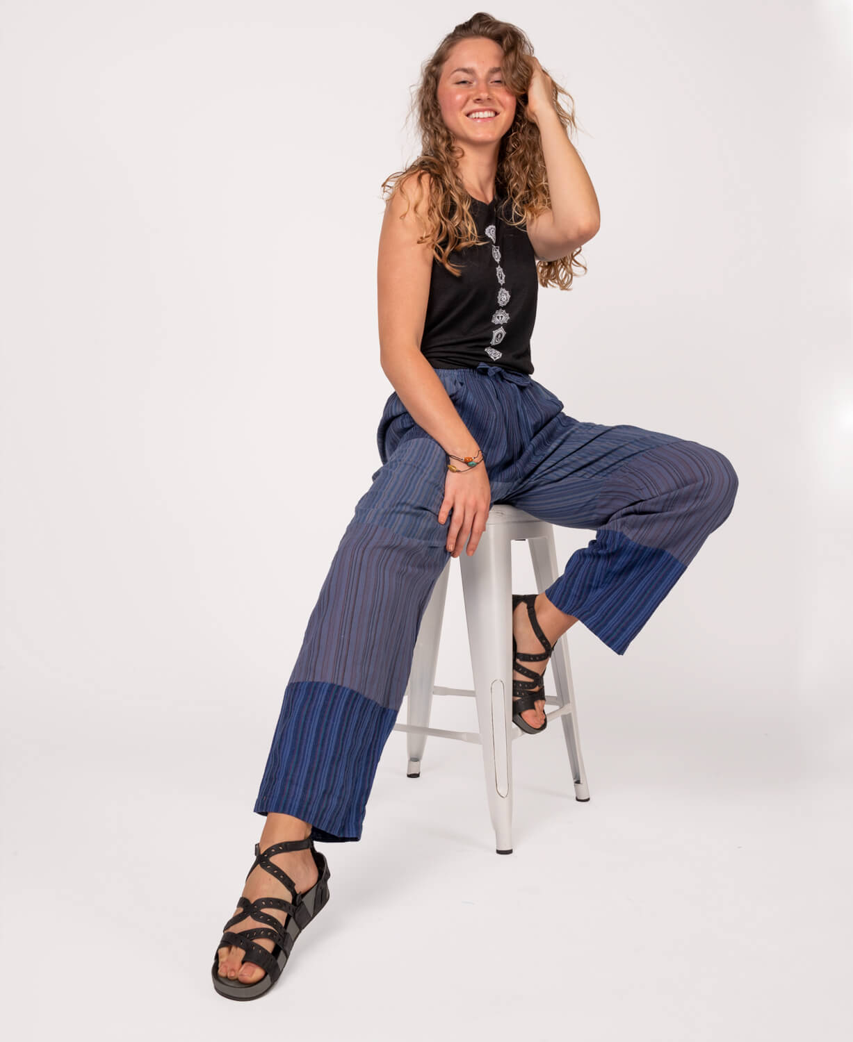 Patchwork Pants - Blue Women