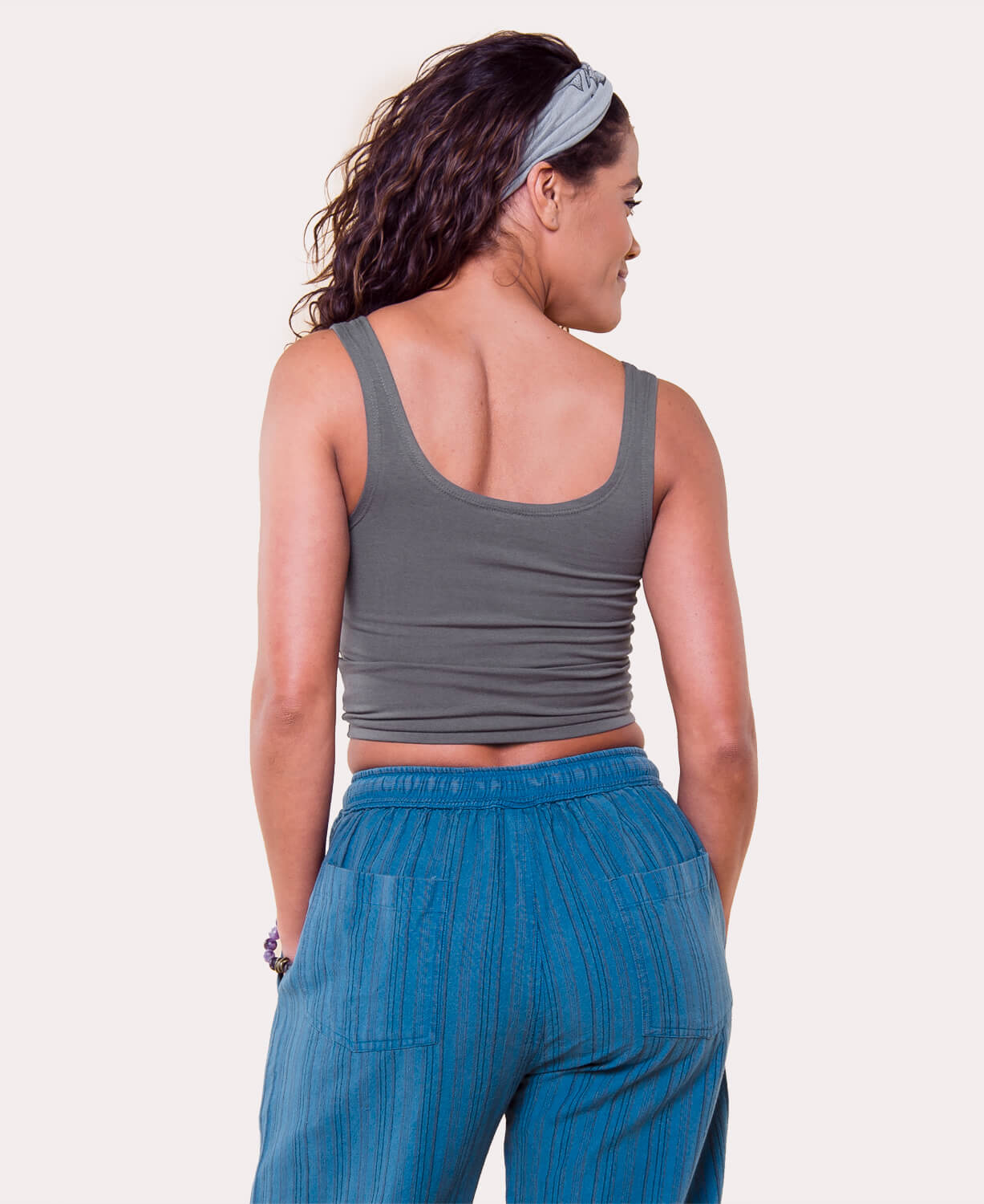 Final Sale! Organic Cotton Fitted Cropped Tank Top - Charcoal Women