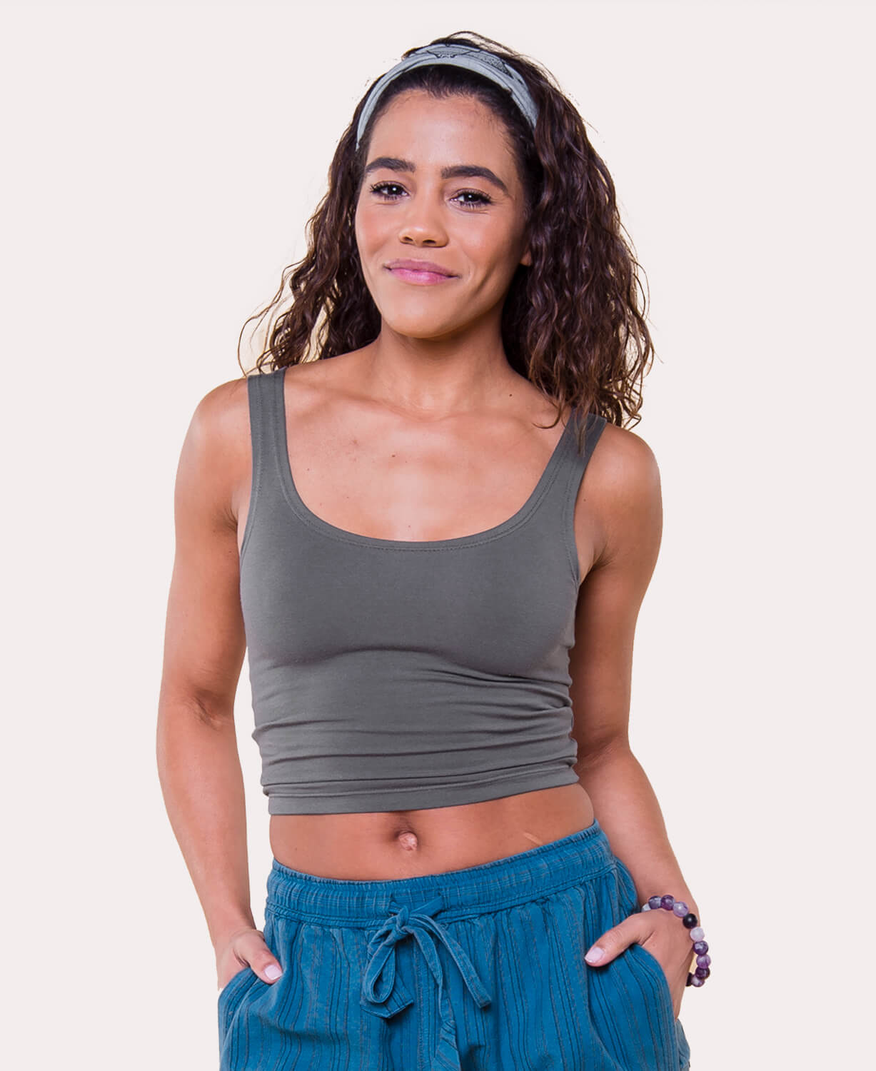 Final Sale! Organic Cotton Fitted Cropped Tank Top - Charcoal Women