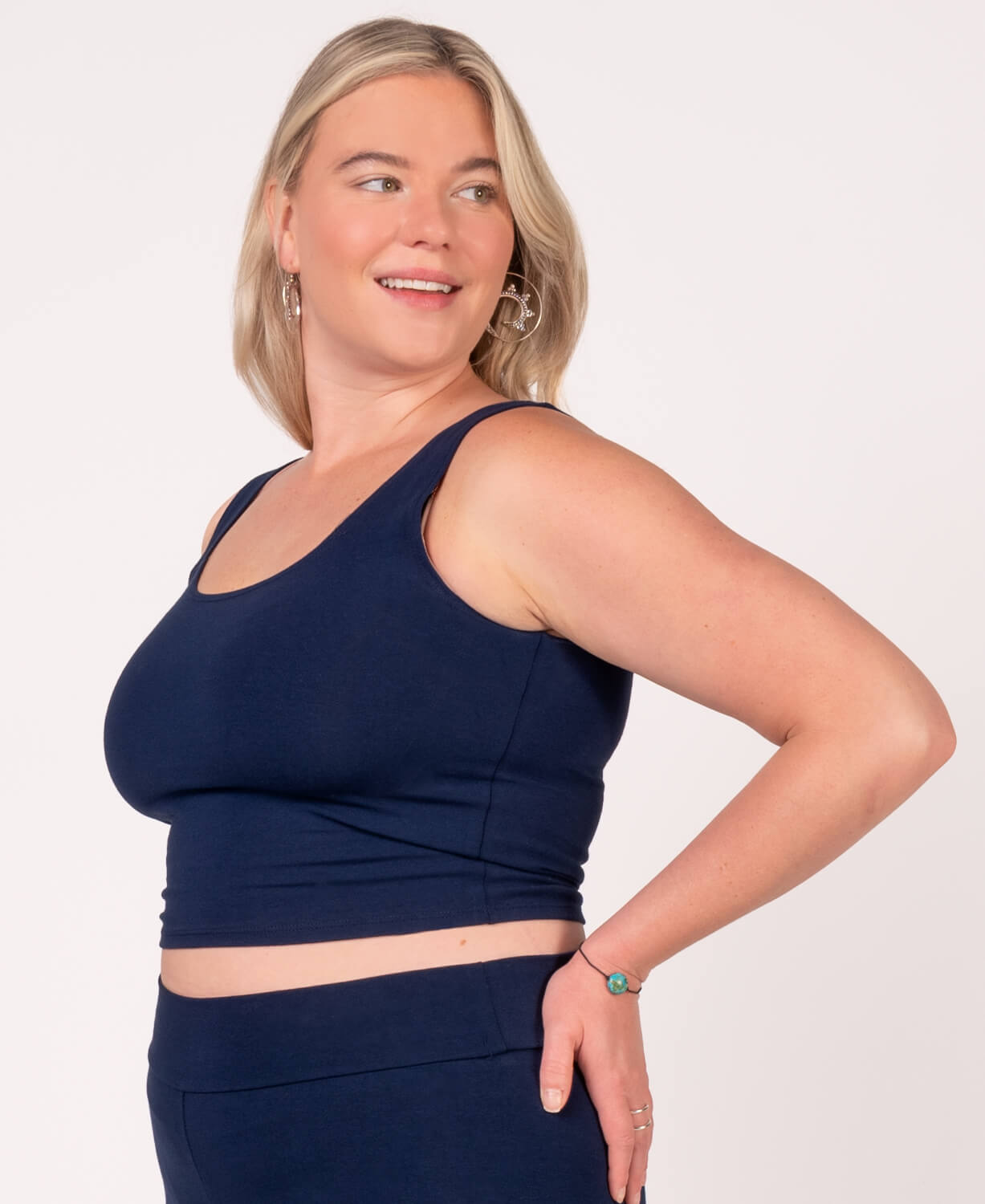 Final Sale! Organic Cotton Fitted Cropped Tank Top - Navy Women