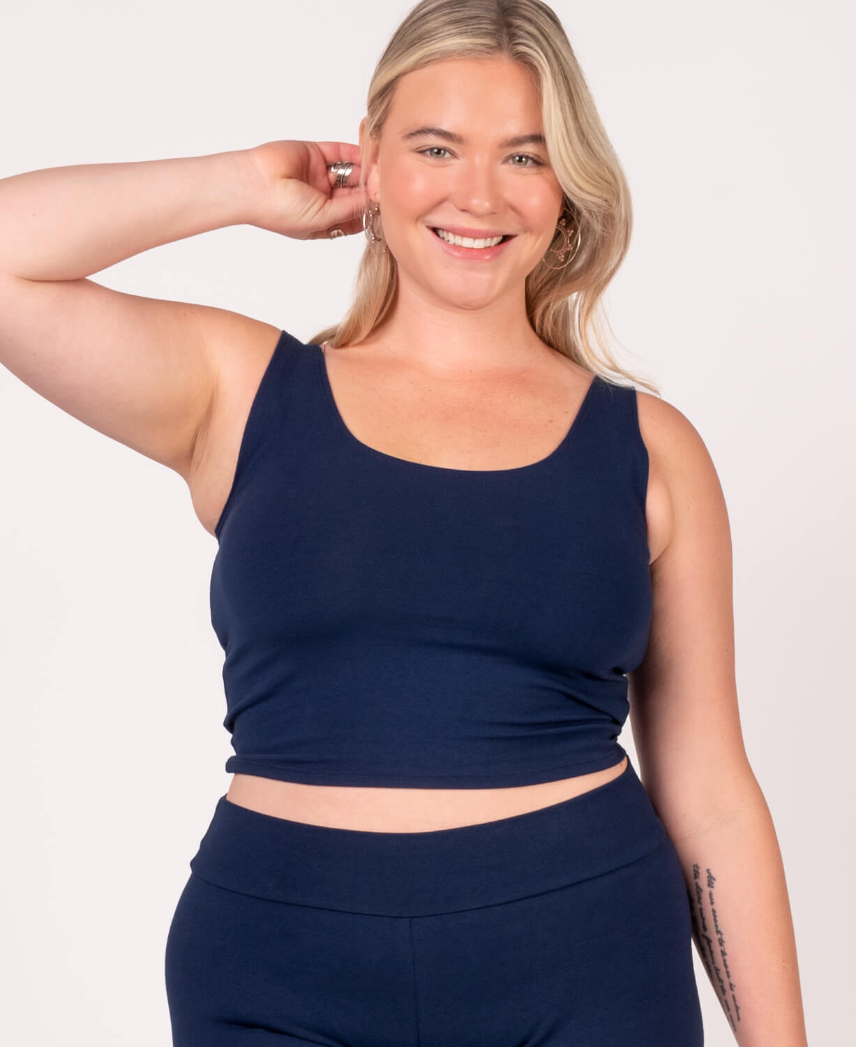 Final Sale! Organic Cotton Fitted Cropped Tank Top - Navy Women