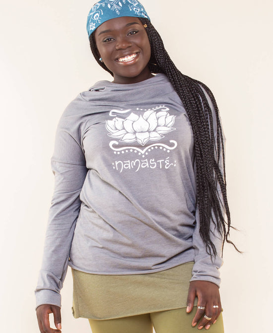 Namaste Lotus Cowl Yoga Hoody - Namaste Shirt | Namaste Yoga Hoody | Soul Flower Hoodies Women plus size model