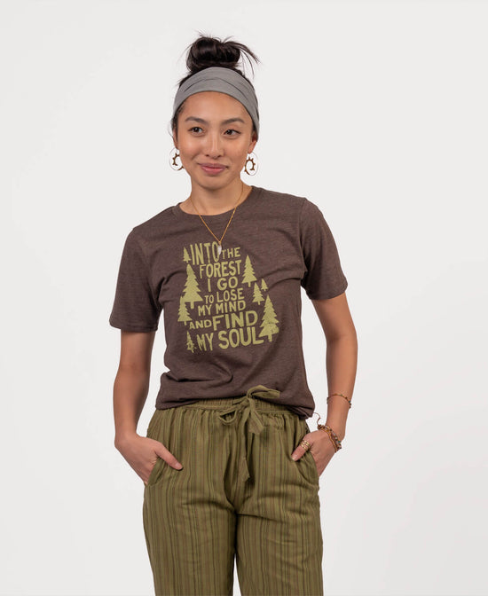 Closeout! Into the Forest Heathered T-Shirt - Shades May Vary (Unisex) - Wander Unisex T-Shirt | Camping T-Shirt | Soul Flower Women