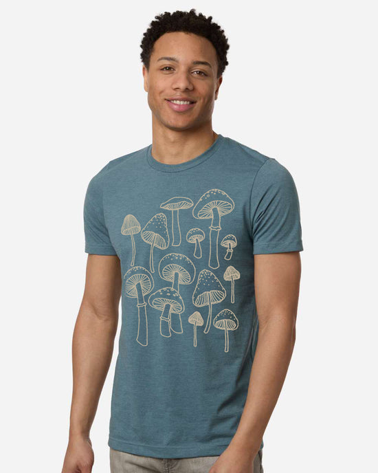 Mushrooms Heathered T-Shirt - Unisex - Heather Blue