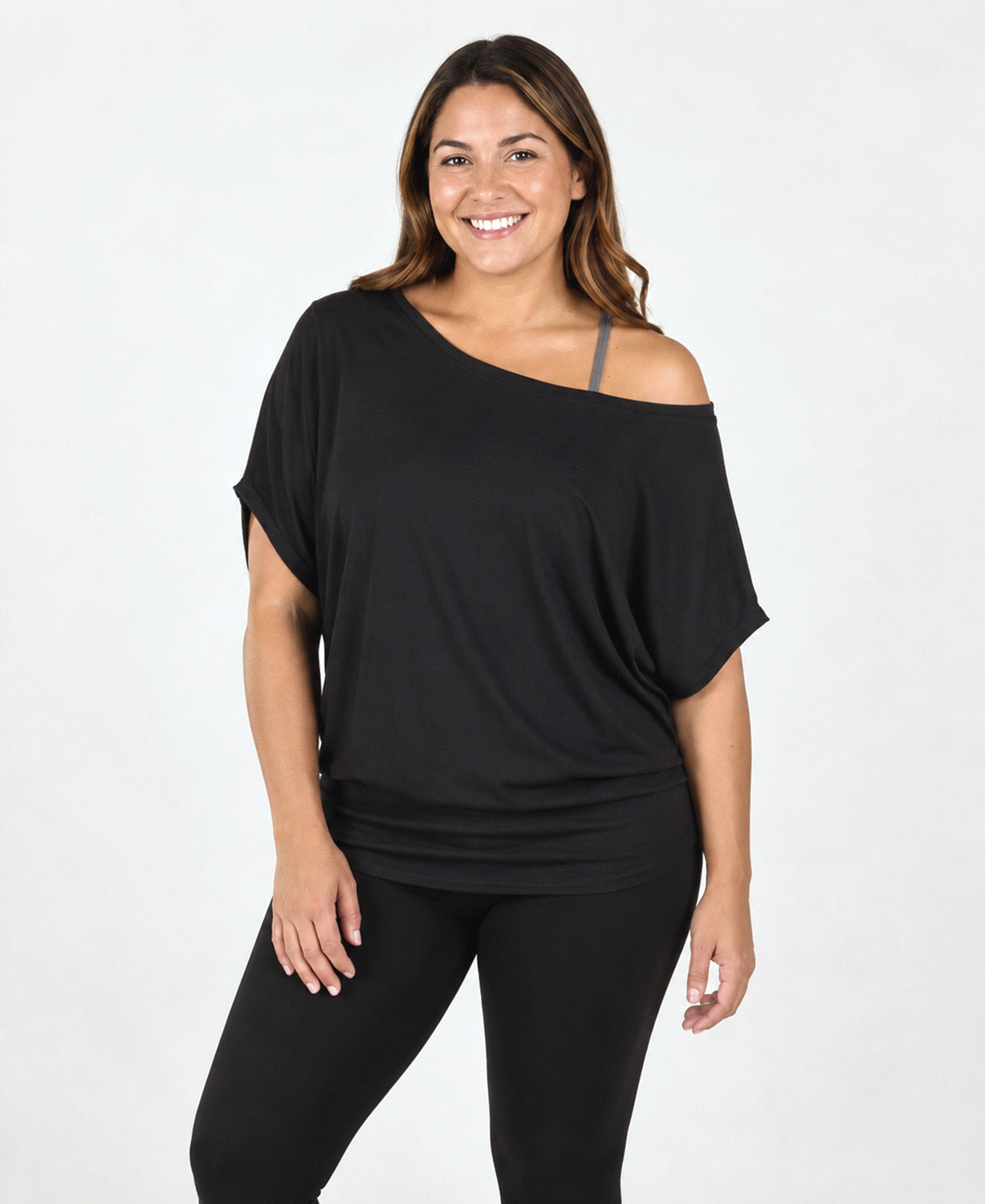 Black Bamboo Dolman Top - Black Slouch Top | Off the Shoulder Top | Soul Flower plus