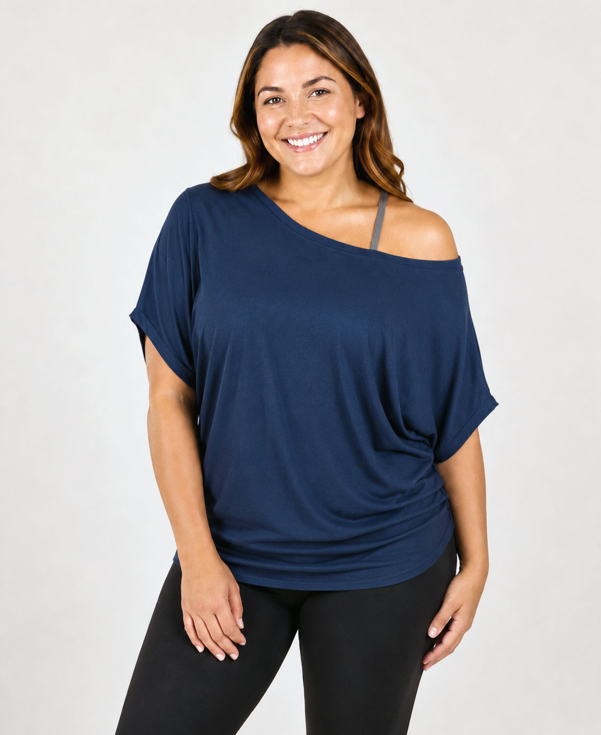 Navy Blue Bamboo Dolman Top - Navy Slouch Top | Off the Shoulder Top | Soul Flower plus