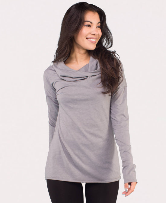 Closeout! The Resistance Cowl Neck Hoody - Eco Gray - Gray Cowl Neck Hoodie Womens | Yoga Hoody | Soul Flower Women