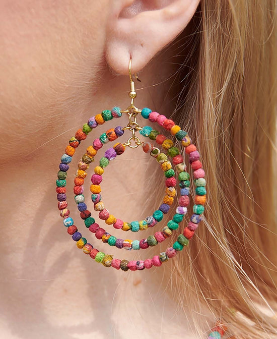 Triple Beaded Boho Earrings - Boho Earrings | Beaded Hoops | Soul Flower