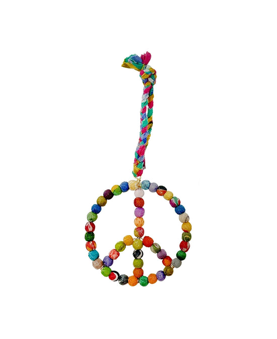 Kantha Peace Symbol Ornament - Peace Charm | Peace Sign Hanging Ornament | Soul Flower