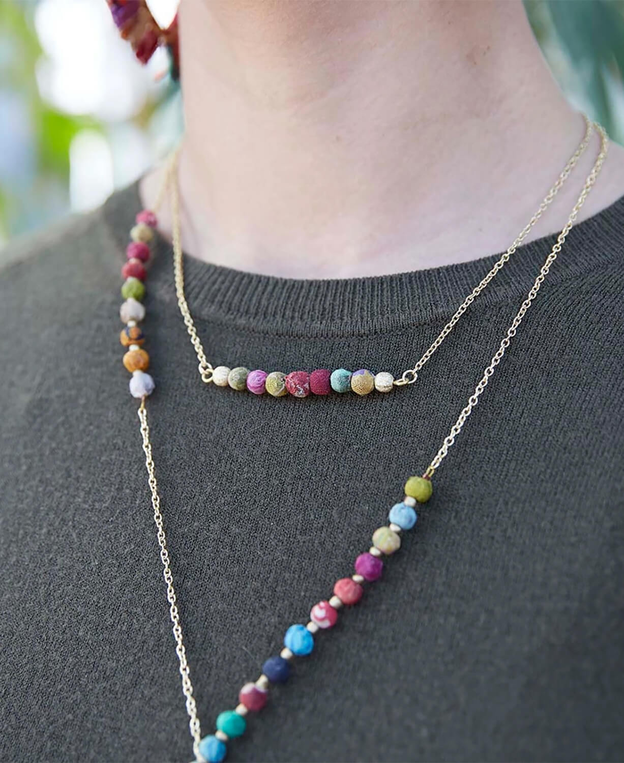 NEW! Kantha Bead Bar Necklace in Gold