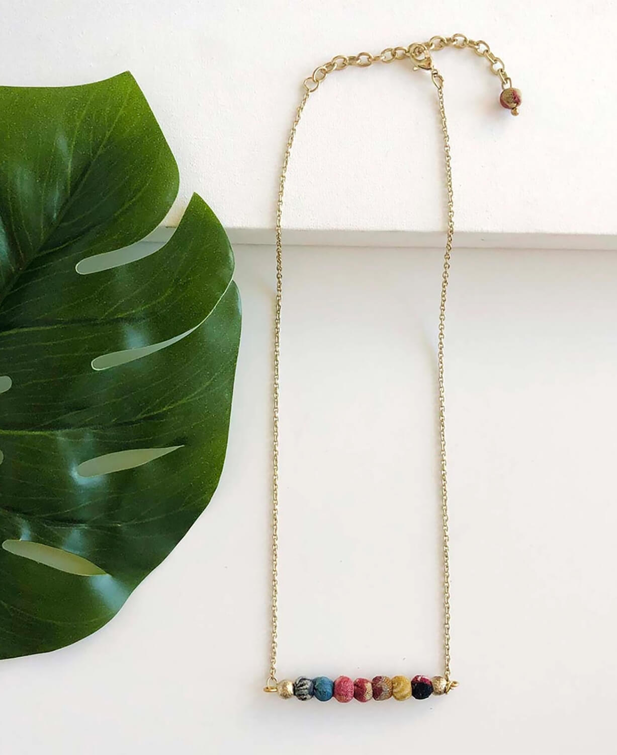 NEW! Kantha Bead Bar Necklace in Gold